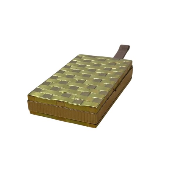 Vintage Evans Gold Tone Woven Design With Mirror & Lipstick Holder Makeup Case - Picture 2 of 7